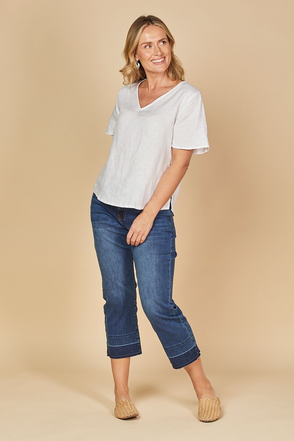 Tamara  Flutter Sleeve Linen Top - White