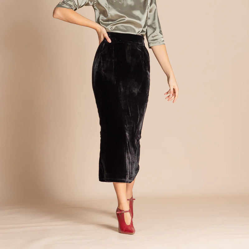 Velvet Column Skirt (Black)