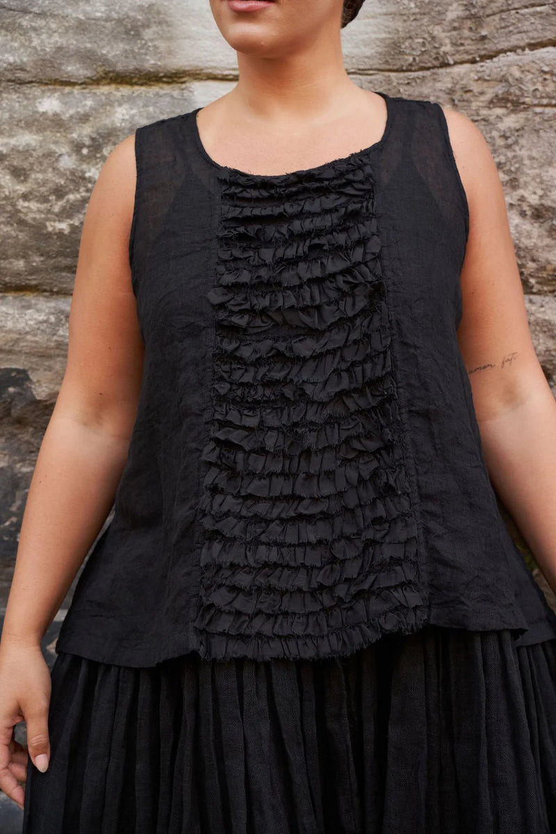 Lidia Top Linen & Lace (Black)