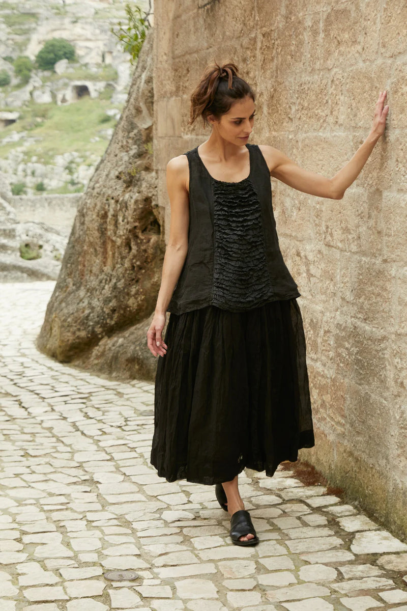 Lidia Top Linen & Lace (Black)