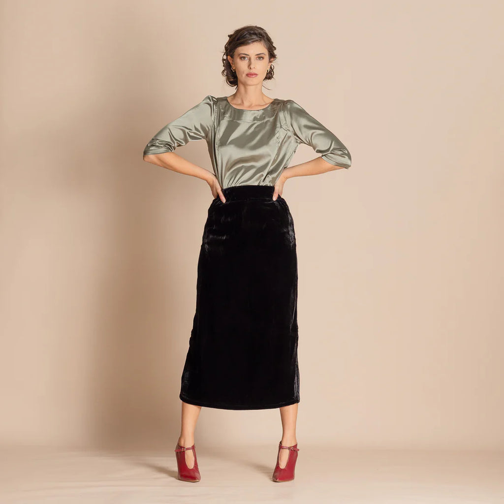 Velvet Column Skirt (Black)