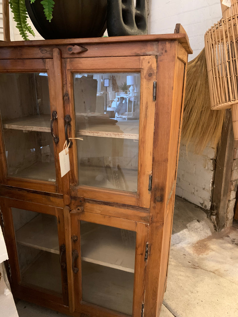 Brown Vintage Display Cupboard wood and glass