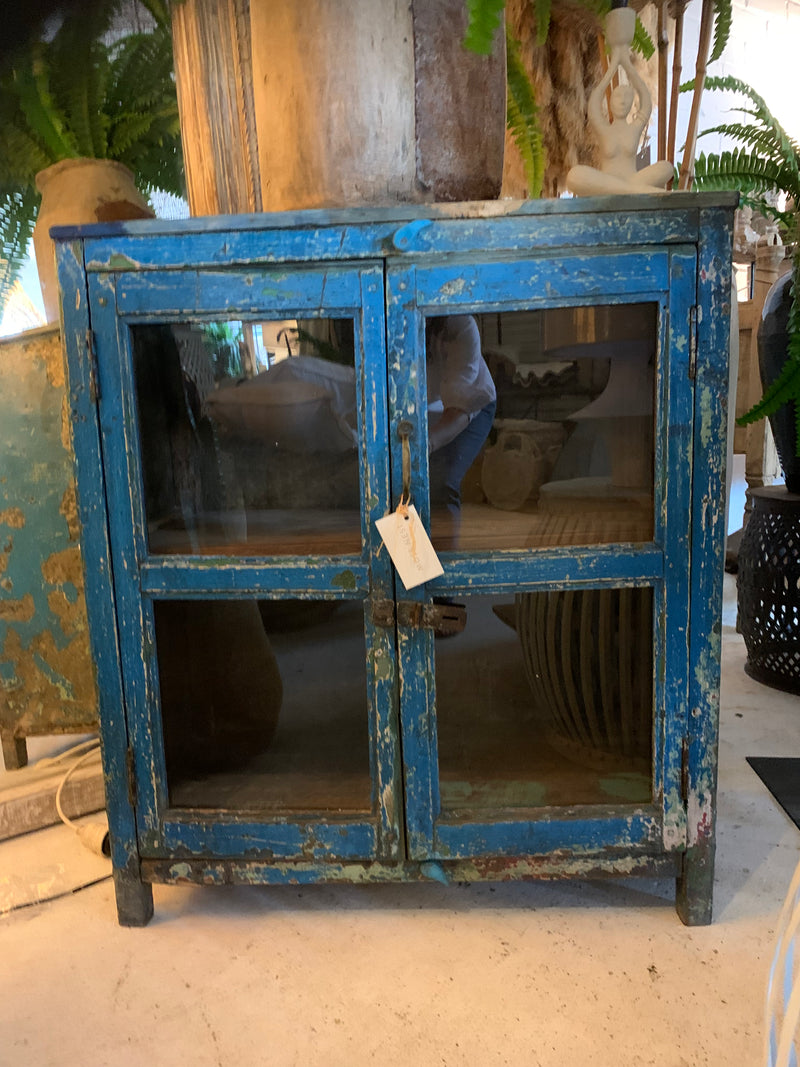 Vintage Indian Blue Glass Cabinet