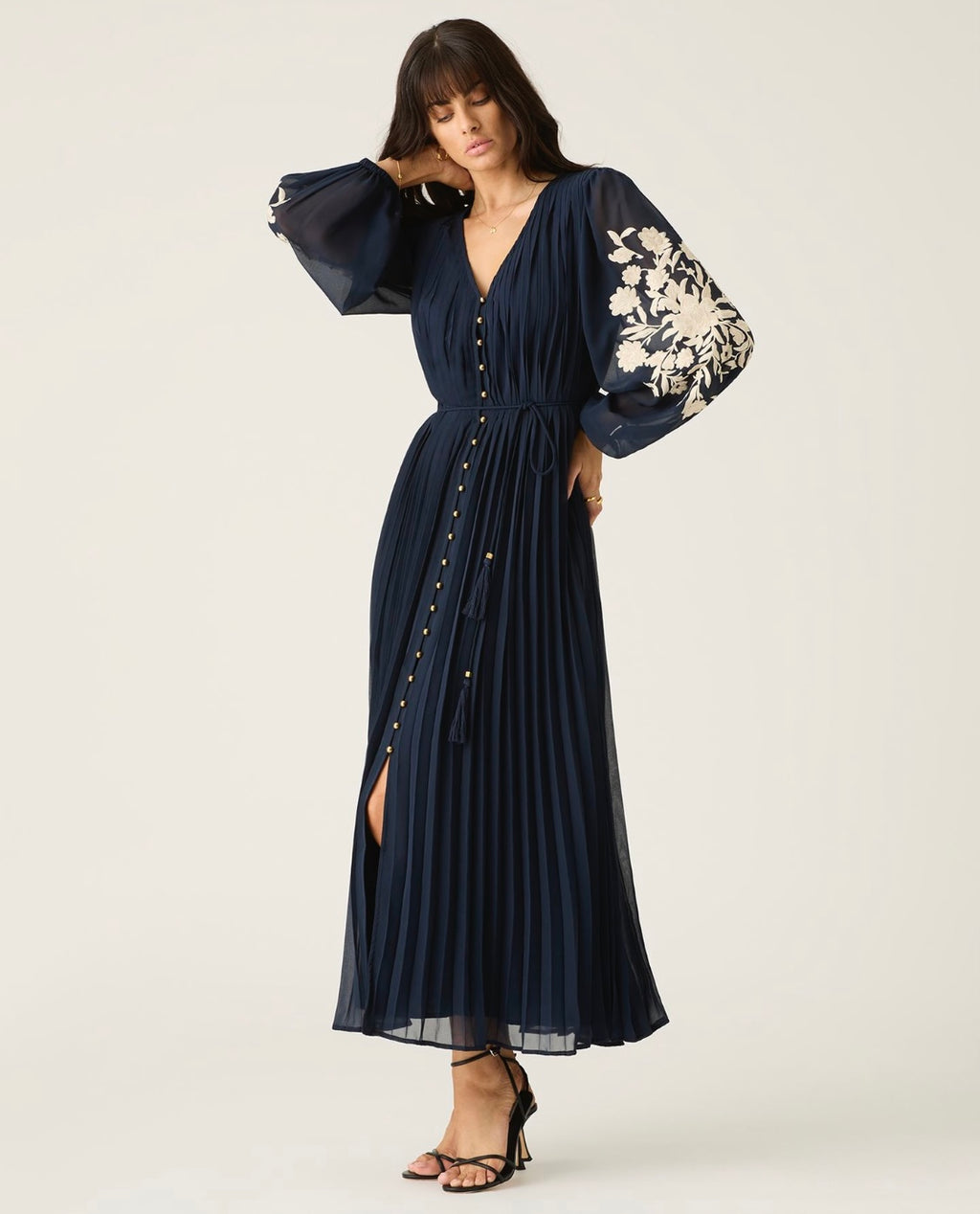 Willow Pleat Maxi Dress Navy