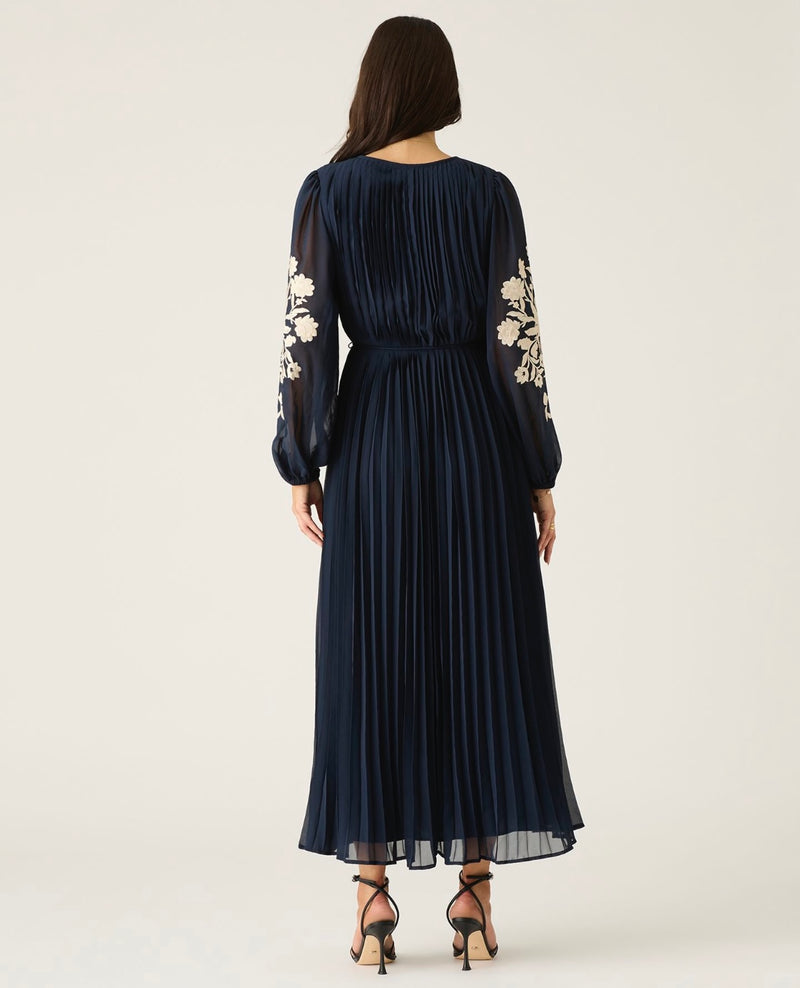 Willow Pleat Maxi Dress Navy