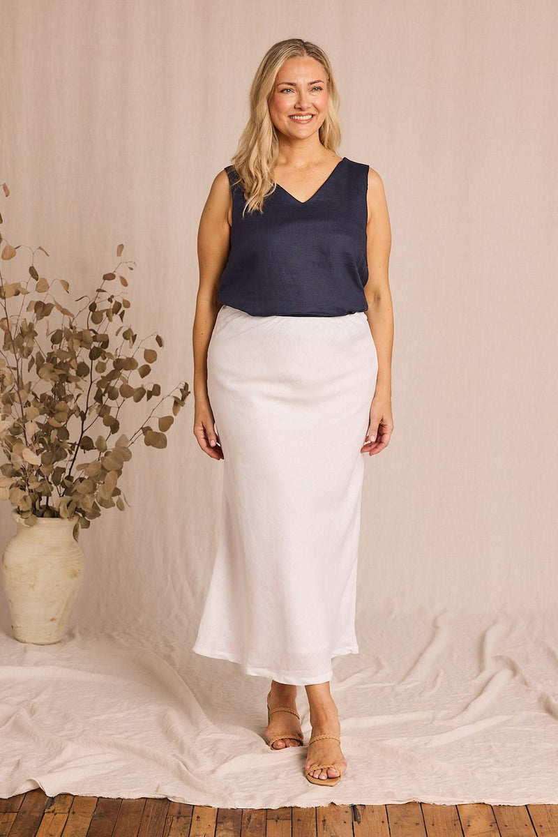 Katie Bias Cut Linen Skirt- White