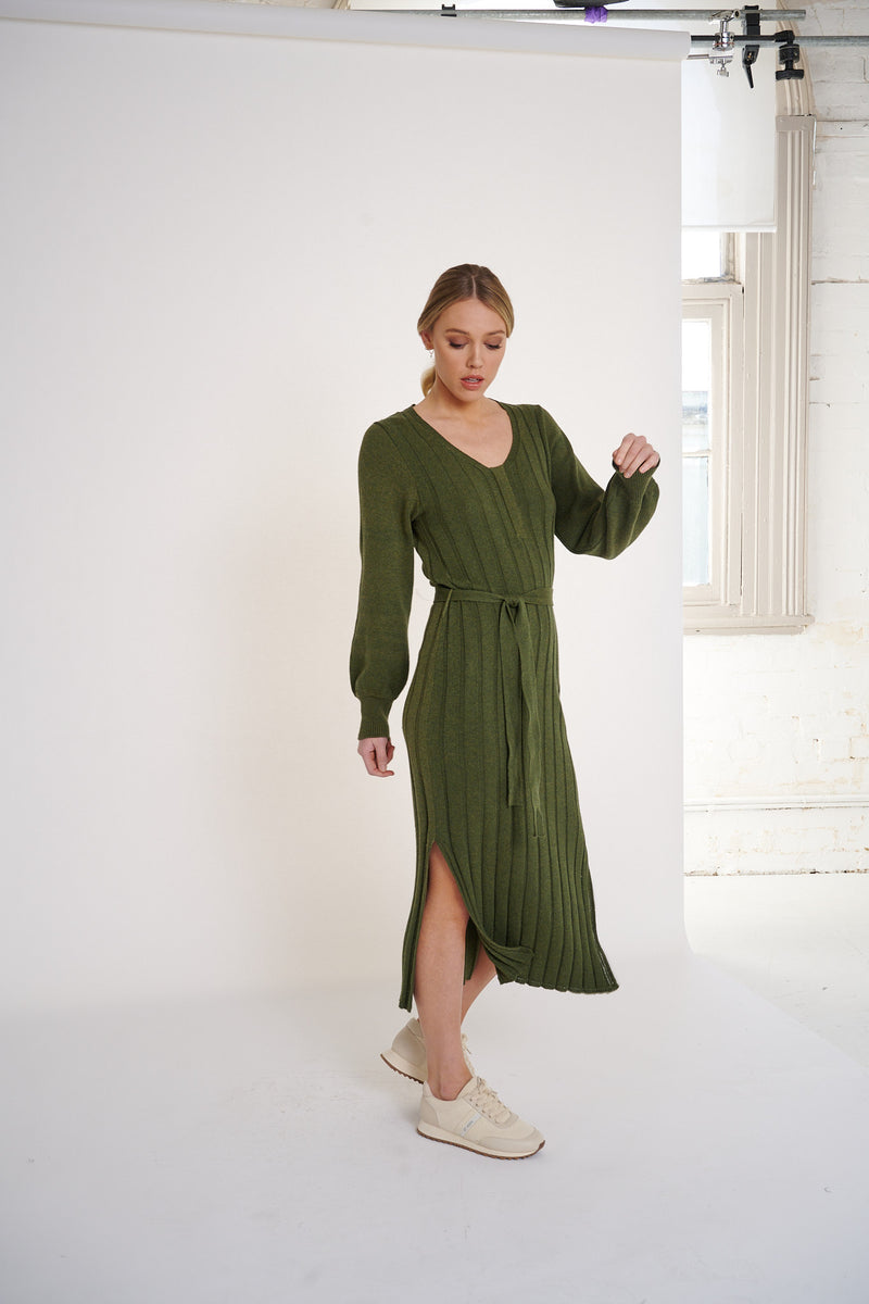 Arabella Cotton Cashmere Dress - Fern