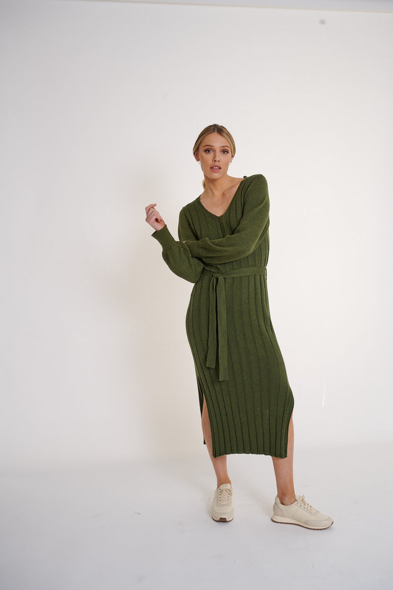 Arabella Cotton Cashmere Dress - Fern