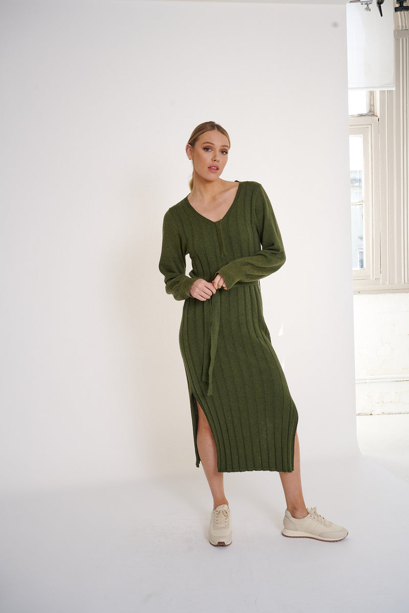 Arabella Cotton Cashmere Dress - Fern